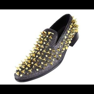 Men shoes with spike 71/2 - 15 (BLK/gold, GOLD)